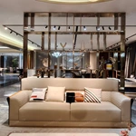 Modern Luxury Sofa Set with Multi-Process Quilted Craftsmanship, High-Gloss Natural Wood Veneer & Gold Stainless Steel Accents